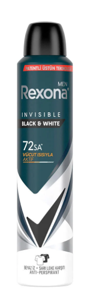 Rexona Men Erkek Sprey Deodorant Invisible Black & White 72 Saat Kesintisiz Koruma 200 Ml