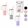İ22-349 ( Cam ) ( 1000ml ) Matara & Suluk ( Bambu Kapak & Sızdırmaz Silikonlu ) ( Çelik Pipet ) ( Koruyucu Silikon Altlık & Kılıf )
