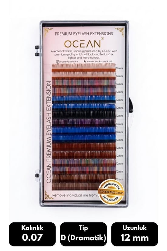 Ocean 0.07d Dramatik Kıvrım Renkli Mix Soft Eyelash Doğal İpek Kirpik 16'lı