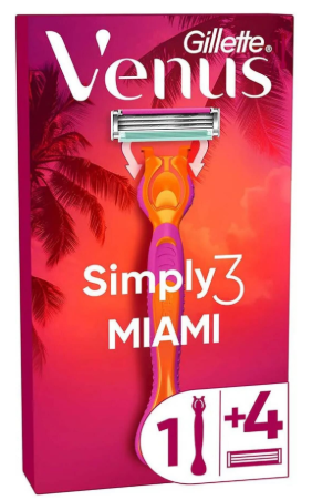 Gillette Venüs Simply 3 Miami Makine + 4 Yedek Bıçak