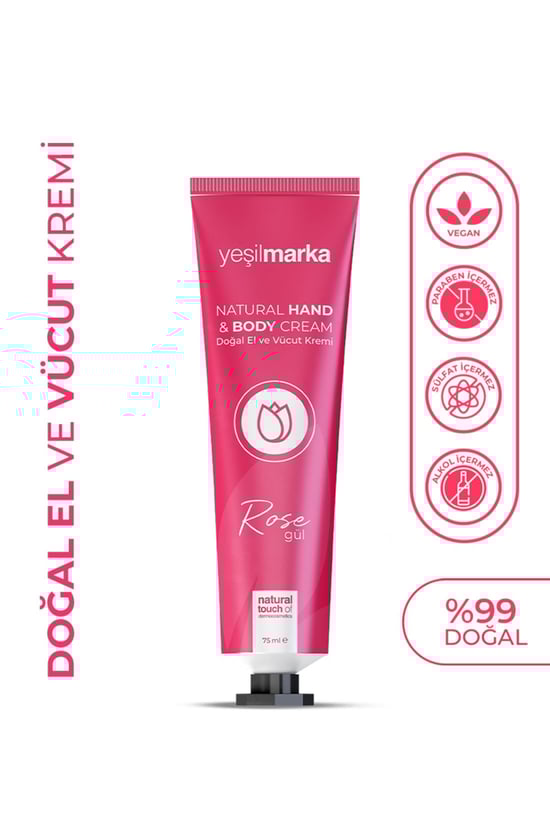 Yeşil Marka Doğal El ve Vücut Kremi - Yoğun Nemlendirici Etkili - Gül 75 ml