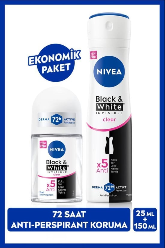 Kadın Sprey Deodorant Black&white Clear 150ml ve Mini Roll-on Black&white Clear
