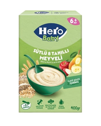 Hero Baby Sütlü 8 Tahıllı Meyveli Kaşık Mama 400g