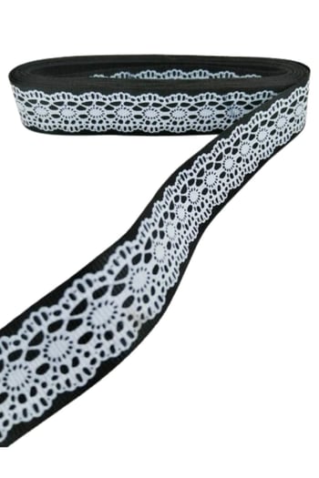 Tafta Dantel Görünümlü Kurdele Siyah 25 Mm 10 Metre