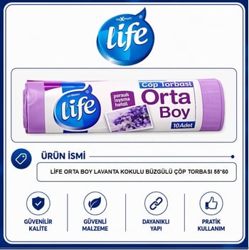 Life Lavanta Kokulu Orta Boy Büzgülü Çöp Torbası 10'Lu