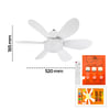 Elitled ( 2in1=tavan Vantilatör & Avize Lamba) ( Kumandalı ) ( 52cm ) ( Sinek Kovucu )( 6-beyaz Plastik Kanat ) ( 3-kademe Hız ) ( Beyaz-sarı-doğal Işık)