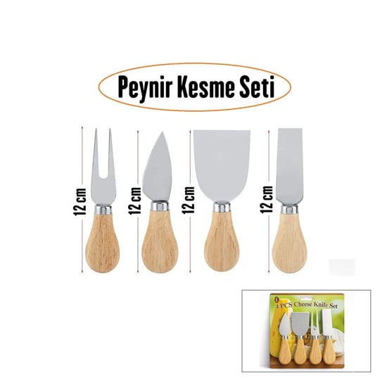 İ22-400 Cheese Knife Set ( 4pcs ) Peynir Bıçak Seti ( Ahşap Bambu Saplı )