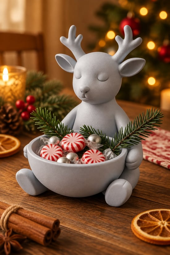 Ren Geyiği Figürlü Çok Amaçlı Kase – Noel Sunum Kabı Gümüş