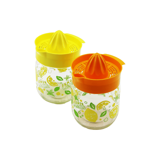 Qlux C-00170 Fresia ( 425cc ) ( Desenli Cam Hazneli ) Limon Sıkacak ( Renkli Plastik Sıkacak & Kulp )