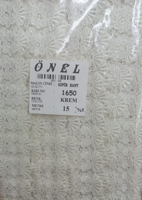 Dantel Polyester Güpür Bant Krem 15 Metre En 6 Cm On-1650-kr