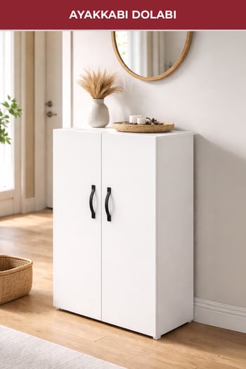 2 Kapaklı, 4 Raflı, Çok Amaçlı Dolap Beyaz 5984