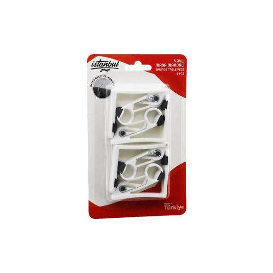 İstanbul Grup Kod-252 ( 4 Pcs ) ( Non-slip=kaydırmaz Aparatlı ) Yaylı Masa Mandalı ( Beyaz Plastik )