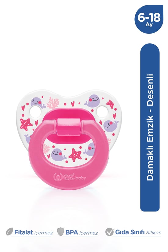 Wee Baby Desenli Damaklı Silikon Emzik 6-18 Ay Pembe
