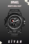 Erkek Smael Sport Çift Ekran Quartz-siyah