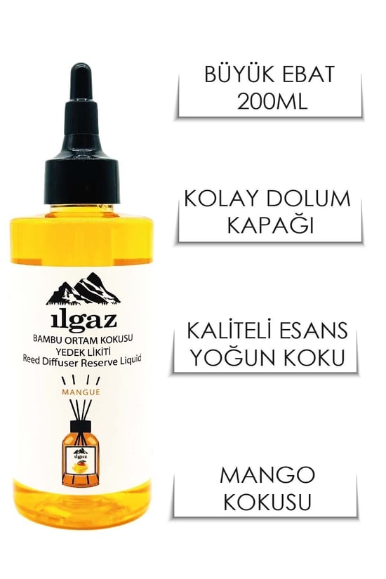 Ilgaz Mango Yedek Likit Şişe Oda Kokusu Mangue Bambu Çubuklu Oda Kokusu 200 ml