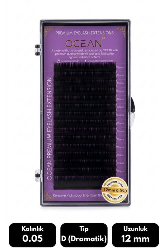 Ocean 0.05d Dramatik Kıvrım 12 Mm Soft Eyelash Doğal İpek Kirpik 16'lı