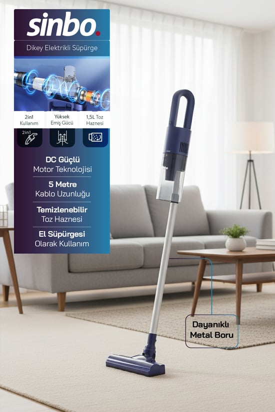 Sinbo Svc-8628 Kablolu Dikey Elektrikli Süpürge - Mavi