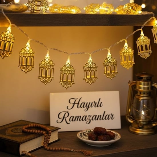 BUFFER® 10 Adet Sarkıtlı Ramazan Fenerli LED Işık – Pilli 2 Metre Ramazan Süsü, İslami Dekorasyon, E