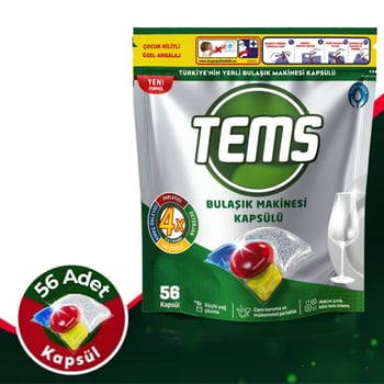 TEMS 4 Etkili Bulaşık Makinesi Kapsül Deterjanı 56 Adet