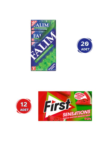 Falım Nane Aromalı Sakız (7gr x 100 Paket) - First Sensations Karpuz 12’li Paket (27gr x 12 Adet) Avantajlı Falım-First Paketi