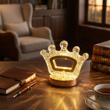 Buffer® Kral Tacı Model Kristal Led Masa Lambası – Dokunmatik, 3 Renk İşık Modlu, Şarjlı Mini Dekora