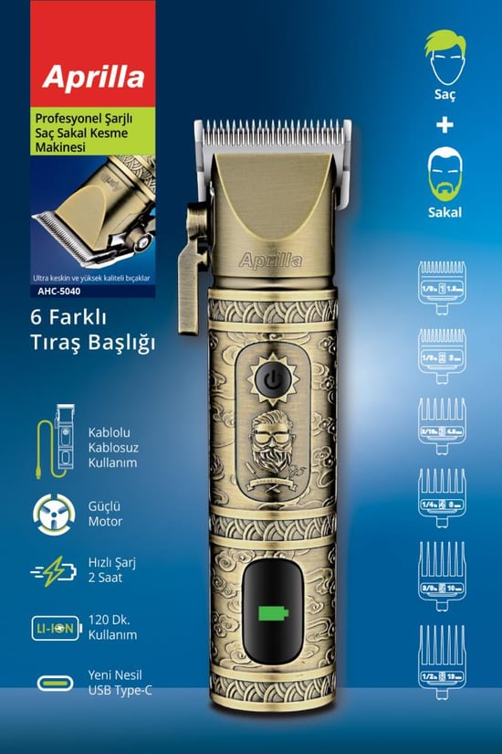 Ahc-5040 Profesyonel Paslanmaz Çelik Bıçaklı Dijital Göstergeli Şarjlı Saç Sakal Makinesi