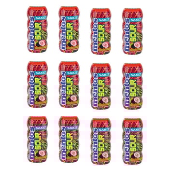 Mentos Sour Çilek Aromalı Şekersiz Tatlandırıcılı Ekşi Draje Sakız 30 g X 12 Adet