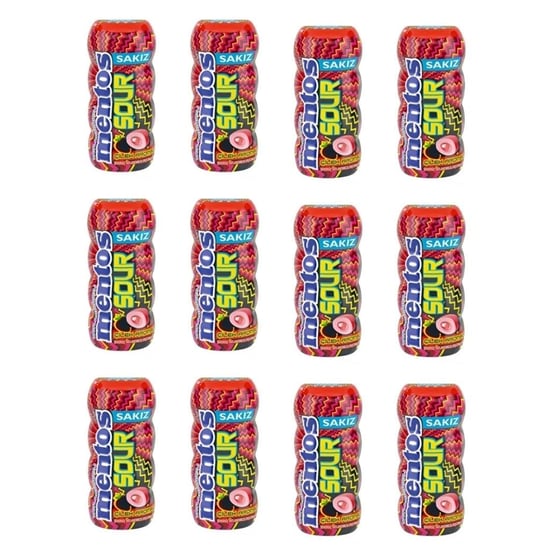 Mentos Sour Çilek Aromalı Şekersiz Tatlandırıcılı Ekşi Draje Sakız 30 g X 12 Adet