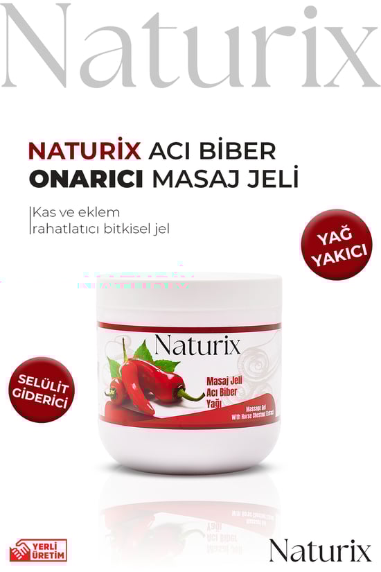 Naturix Paprika & Chili Biber Rahatlatıcı Sıkılaştırıcı Masaj Jeli Isıtıcı Jeli 500 ml