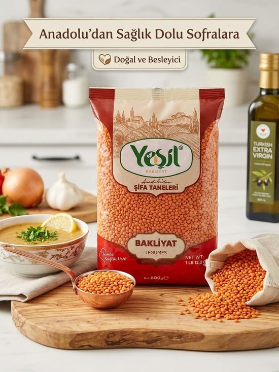 Yeşil Bakliyat Kırmızı Mercimek 800 Gr Tombul