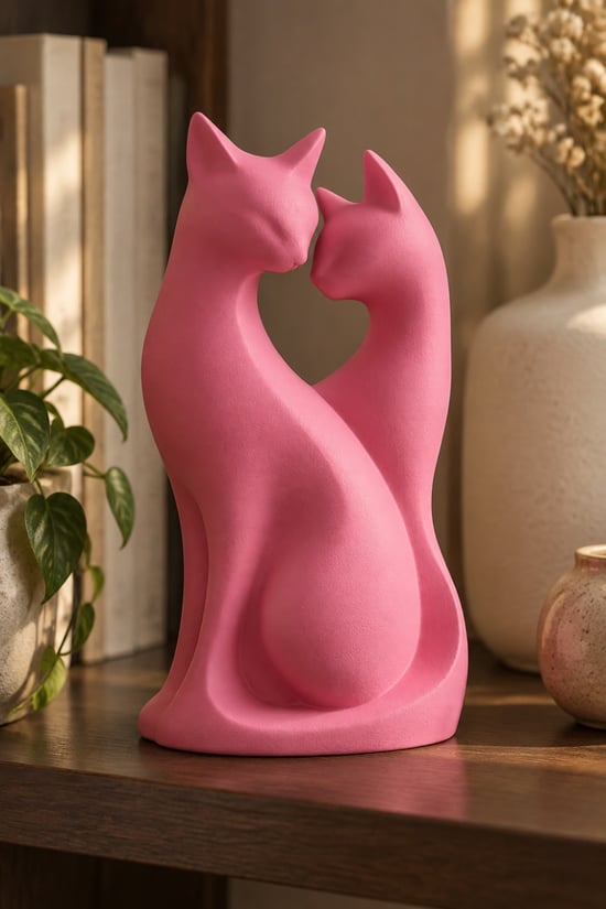 Kedi Çifti Biblo — Minimalist Dekorasyon Pembe