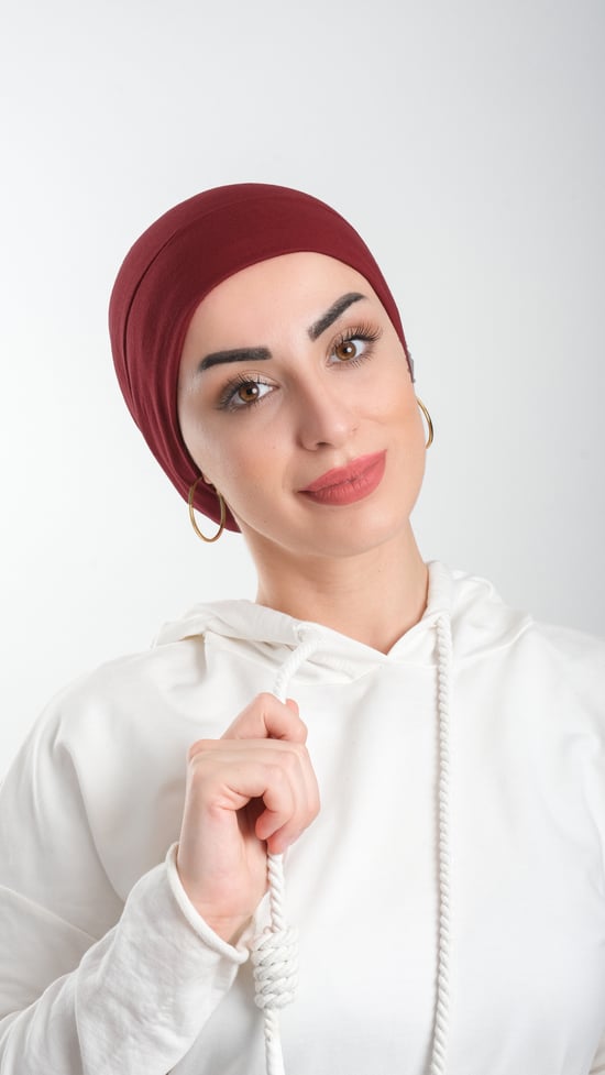 Hürrem Bone Bordo Pratik Hazır Geçmeli Tesettür Bone Viskon Kumaş Sade 3003_16