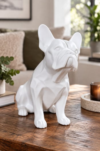 Fransız Bulldog Figürlü Dekoratif Biblo - 19cm Beyaz
