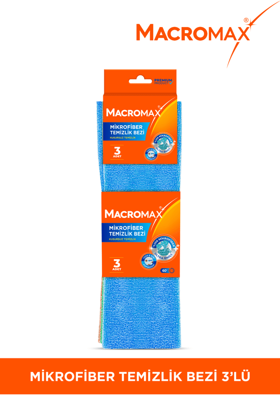 Macromax Mikrofiber Temizlik Bezi 3'lü Paket Ultra Emici Toz Alıcı Çok Amaçlı Yüzey Bezi