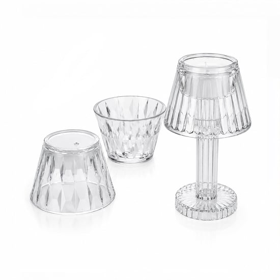 Yakut-9878 Kristal Damlalı Mumluk & Masa Lamba Abajur Mini Pilli