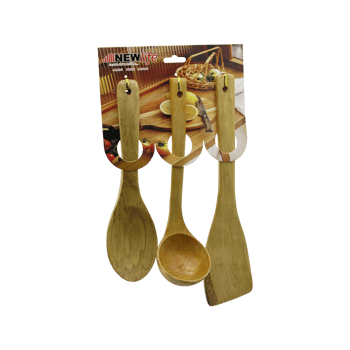 Newlife Clkn-2337 ( 3pcs ) ( Ahşap Bambu ) Mutfak Servis Seti ( Kaşık=27cm & Kepçe=27cm & Spatula=32cm )