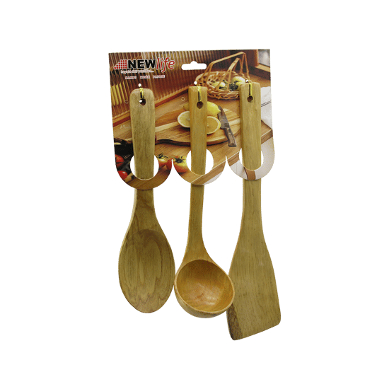 Newlife Clkn-2337 ( 3pcs ) ( Ahşap Bambu ) Mutfak Servis Seti ( Kaşık=27cm & Kepçe=27cm & Spatula=32cm )