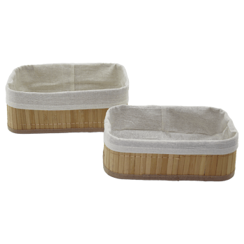 Pablito Home Pbt-049 ( 2li ) ( D.gen ) ( Bambu Kenar ) Organizer Sepet (ahşap Altlık & Bezli) (19x27x10cm & 15x24x8cm)