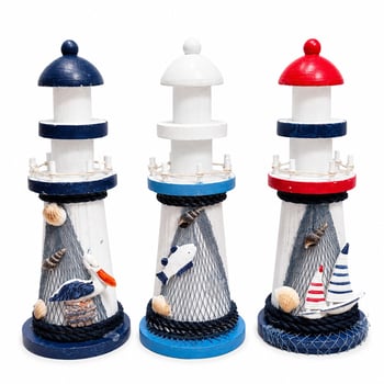 İ12-240 ( Büyük ) ( Çap : 8cm & Uzunluk : 22cm ) Masaüstü Dekoratif ( Ahşap ) Deniz Feneri Süs Eşyası