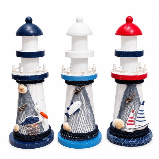 İ12-240 ( Büyük ) ( Çap : 8cm & Uzunluk : 22cm ) Masaüstü Dekoratif ( Ahşap ) Deniz Feneri Süs Eşyası