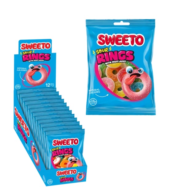 Sweeto Gummy Sour Rings 80 Gr Jelibon (gulutensiz)