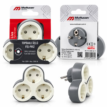 Mutlusan Liva ( 001 174 310 001 00 17 ) ( 3lü) Topraklı Priz Fiş & Golyat ( 16a & 250v ) ( Max3500w )