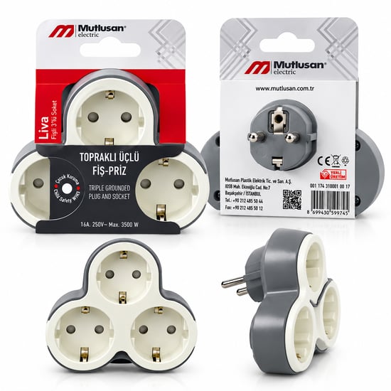 Mutlusan Liva ( 001 174 310 001 00 17 ) ( 3lü) Topraklı Priz Fiş & Golyat ( 16a & 250v ) ( Max3500w )