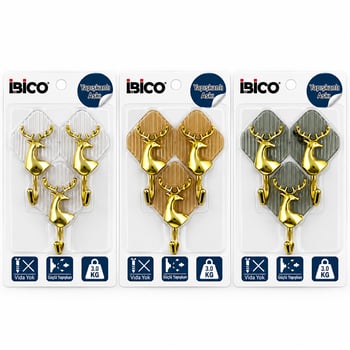 İ17-009 (3pcs) (gold & Geyik Figür) (krom Görünüm) Plastik Askı (yapışkanlı=mika Kristal Plaka) (3kg)