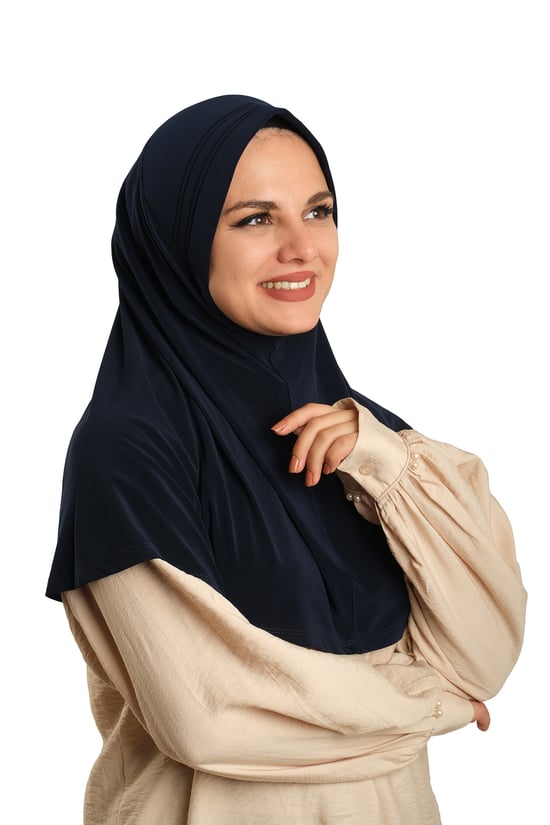 Hürrem Bone Lacivert Pratik Hazır Geçmeli Tesettür Eşarp Sandy Kumaş Sade 1600_02