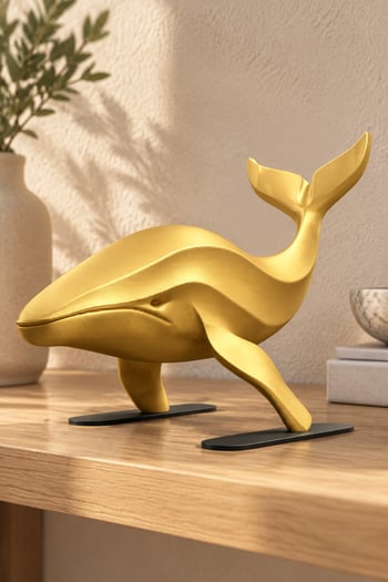 Balina Figürlü Dekoratif Biblo - 22cm Büyük Boy Altın