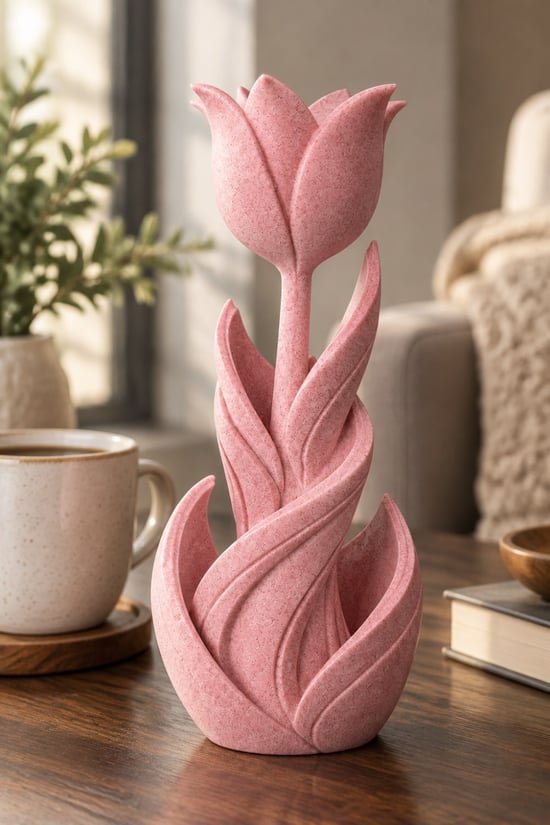 Spiral Lale Çiçeği Figürlü Dekoratif Biblo Pembe