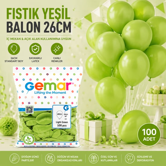 Gemar Gm-90-11 ( İç Mekan & Fıstık Yeşil ) Balon ( 10'' & 26cm & 100pcs )