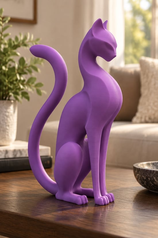 Kedi Anıtı Figürlü Dekoratif Biblo Mor