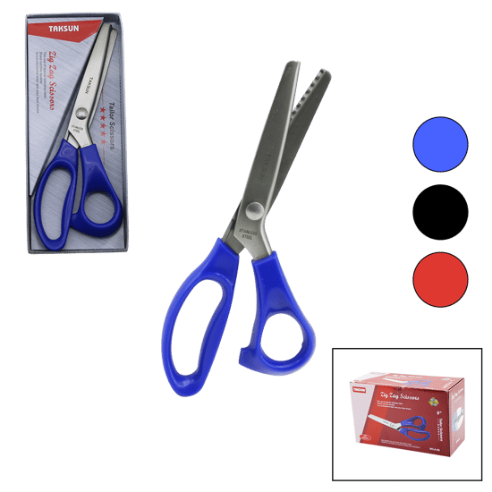 Taksun A-85 ( 9" ) ( Zig Zag Şekilli Kesim ) Terzi Makası ( Renkli Plastik Sap )